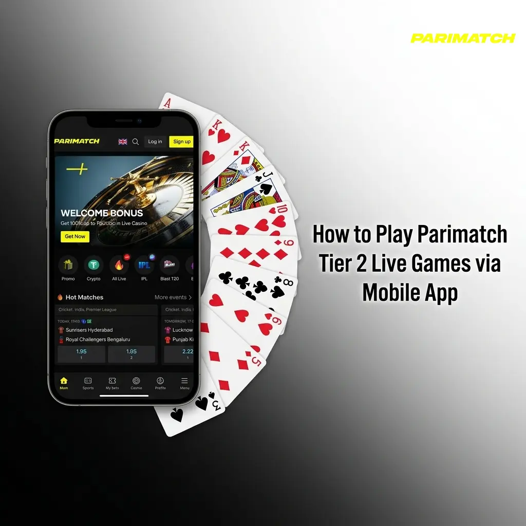 Parimatch Tier 2 mobile app showing live casino table selection on Android and iOS devices