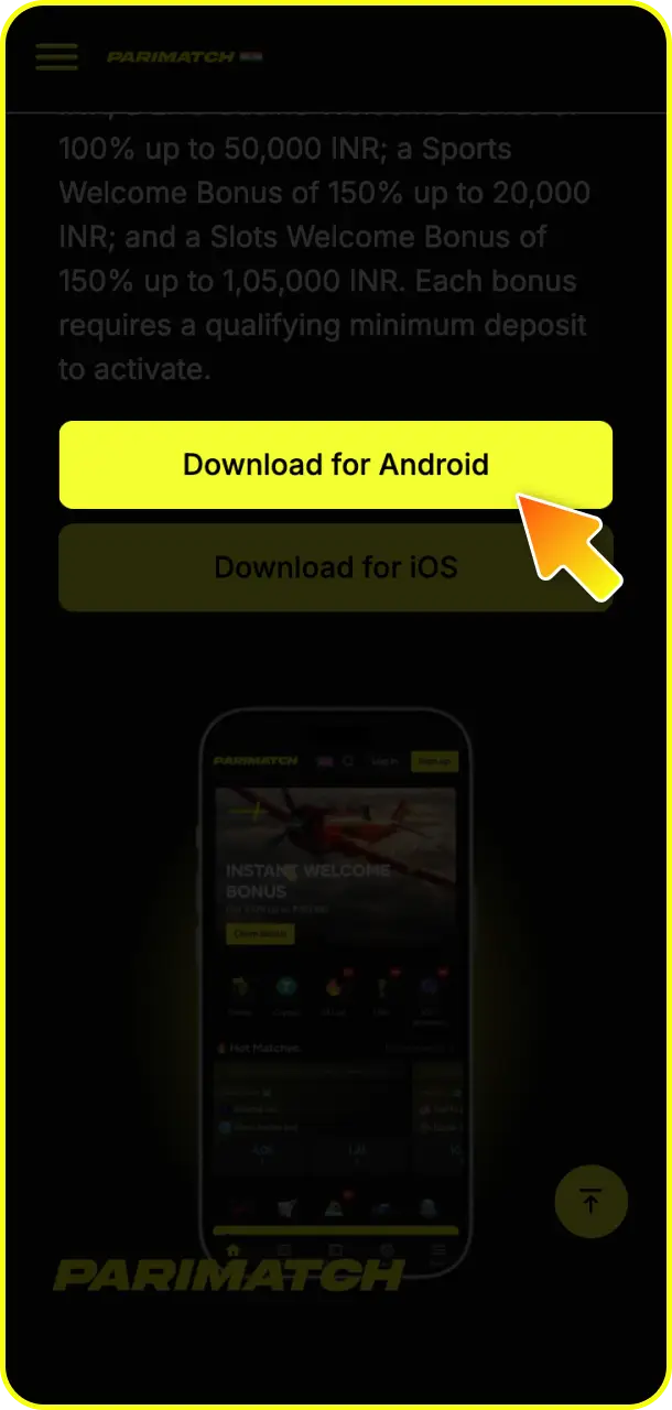Tap the download button to save the installation file for your Parimatch app.