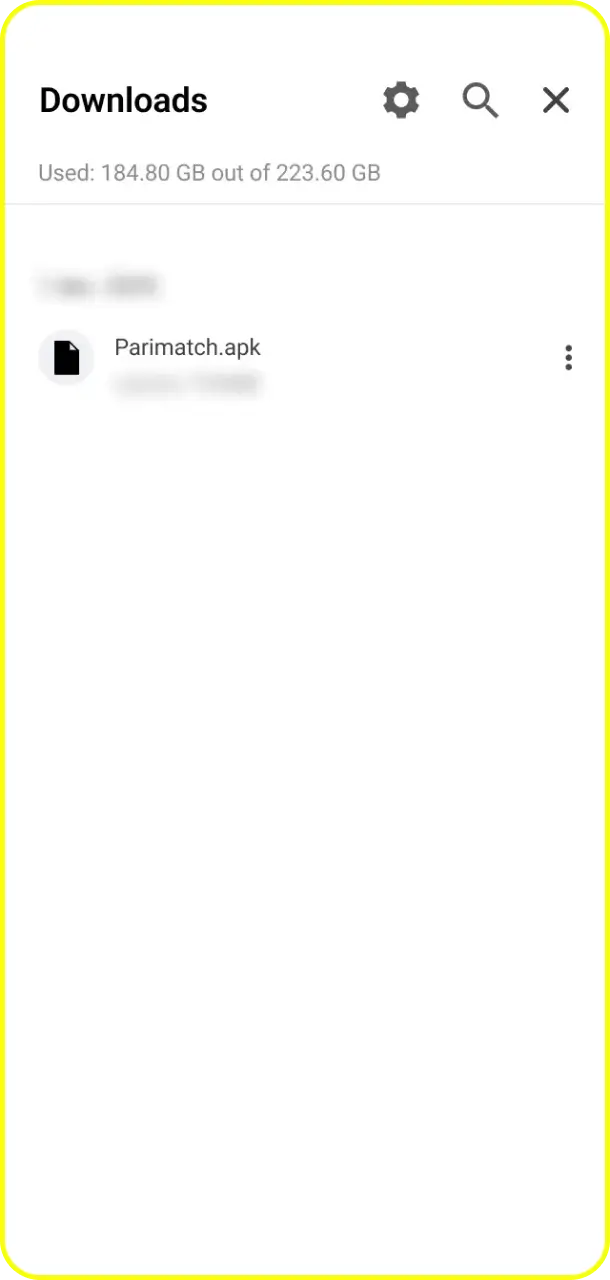 Locate the downloaded file in your device storage folder to set up Parimatch app.