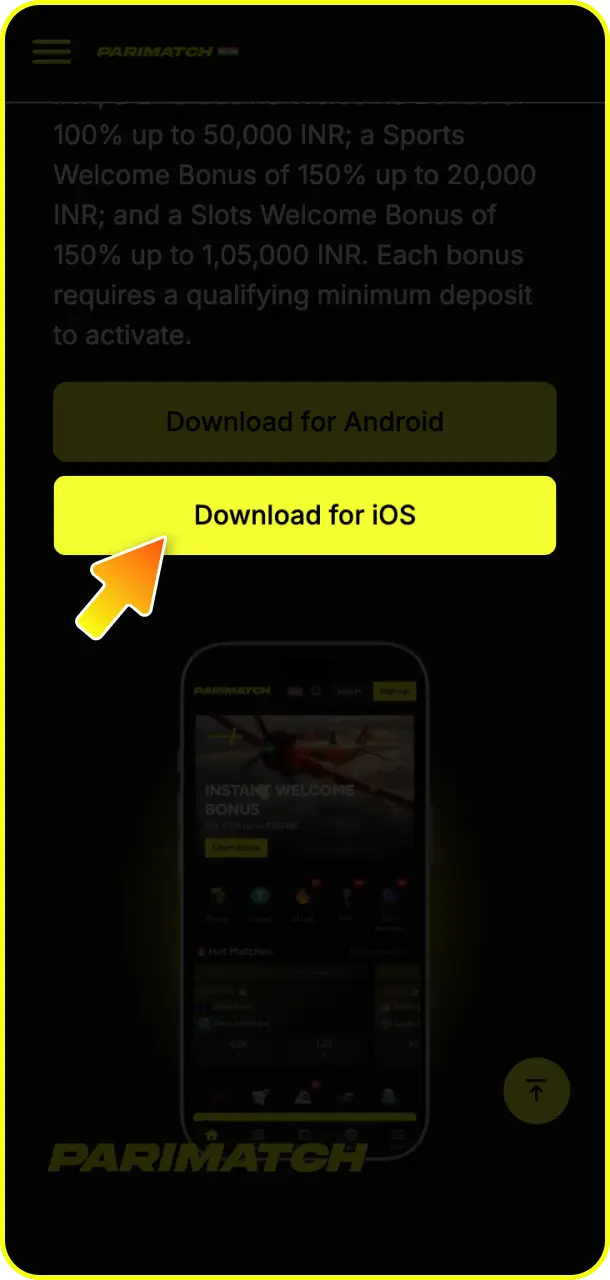 Tap the download button to start configuring your personal Parimatch app setup.