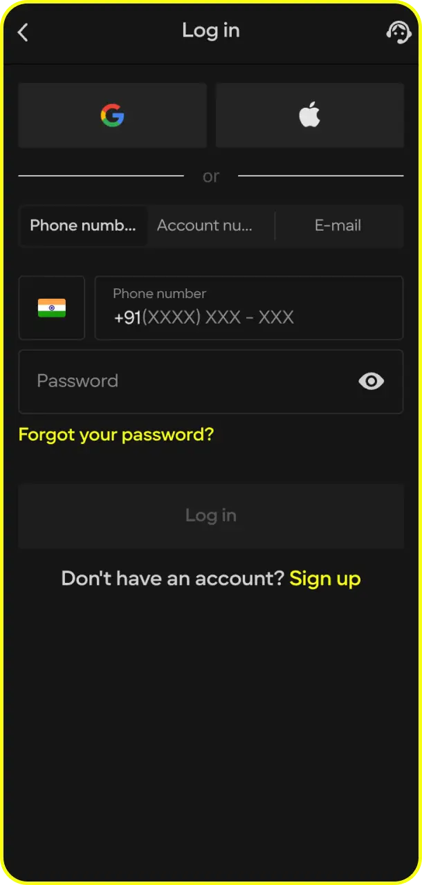 Log in or register a new profile on the secure Parimatch app platform.