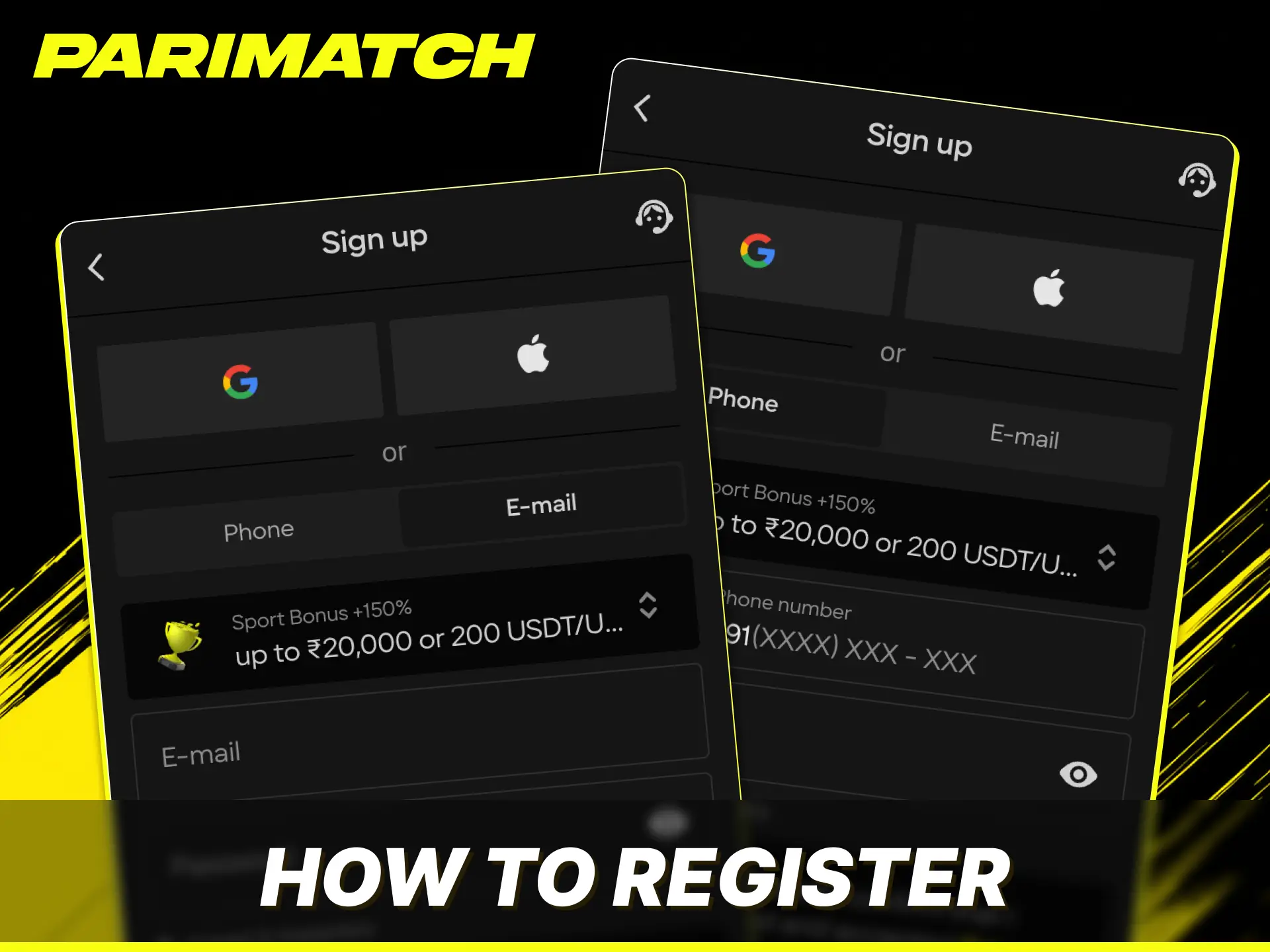 Register a new account via the Parimatch app to unlock your profile.