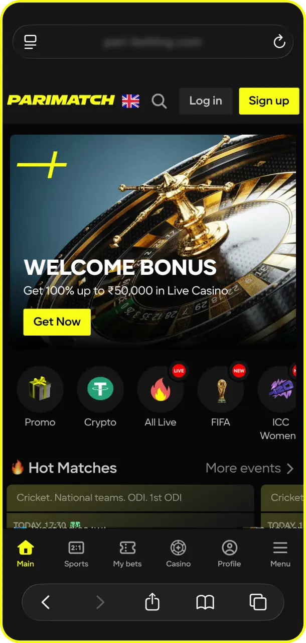 Open the site in Safari on your mobile device to access Aviator on Parimatch.