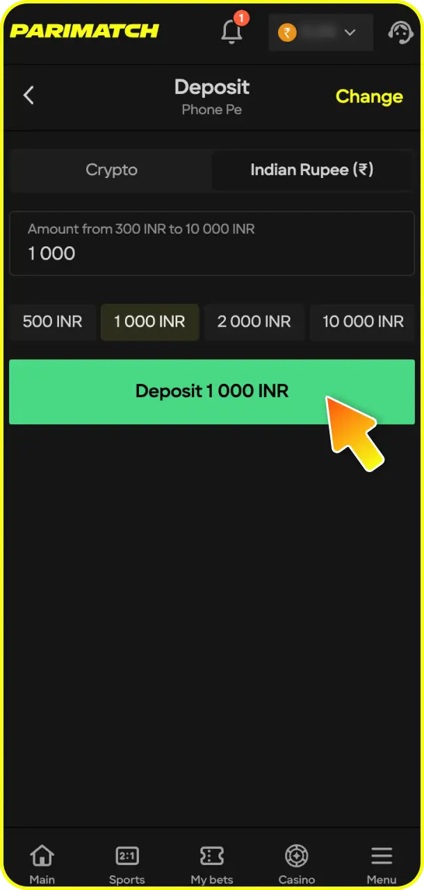 Top up your balance securely and make a deposit to play Aviator at Parimatch.