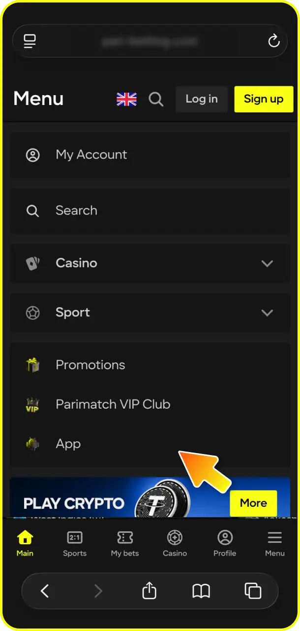 Navigate to the footer and tap the iOS button on the homepage for Chicken Road at Parimatch.
