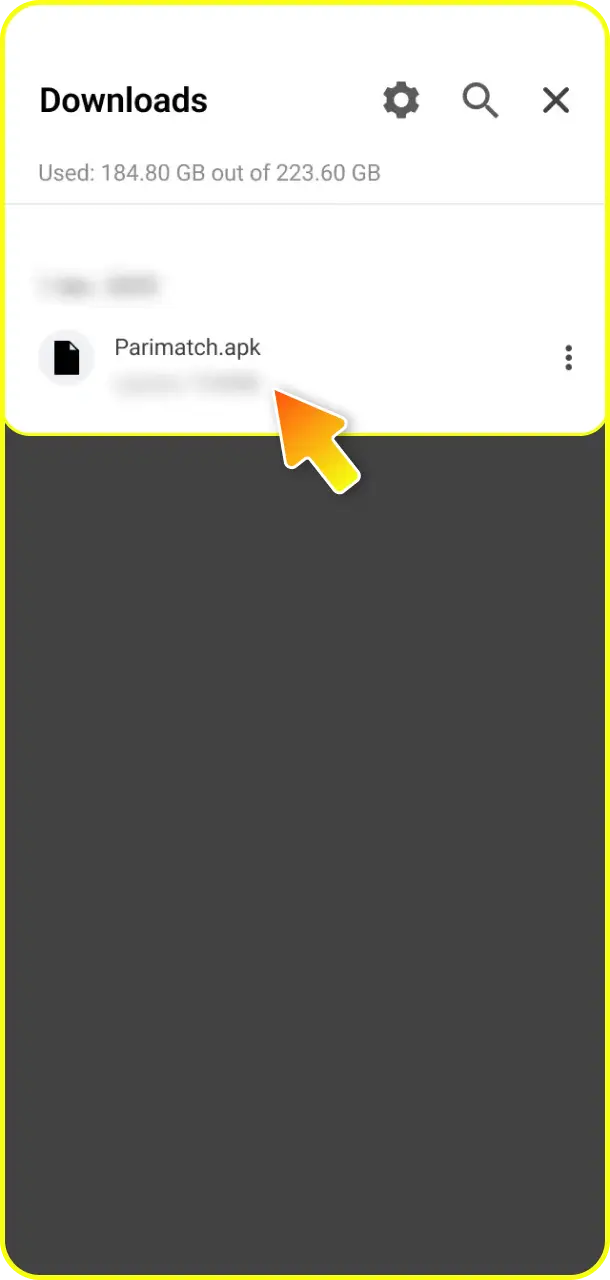 Open your smartphone mobile downloads folder and run the APK file for JetX on Parimatch.