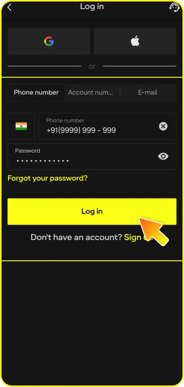Launch the freshly installed smartphone software to log in or register for JetX at Parimatch.