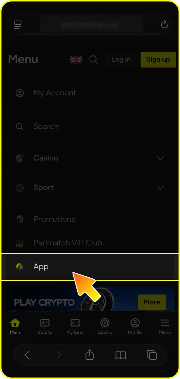 Navigate through the gaming portal and tap the iOS button on the homepage for JetX at Parimatch.