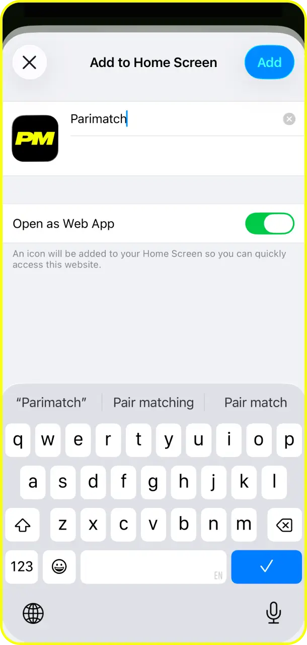 Tap the newly created dynamic shortcut to confirm and finish launching JetX on Parimatch.