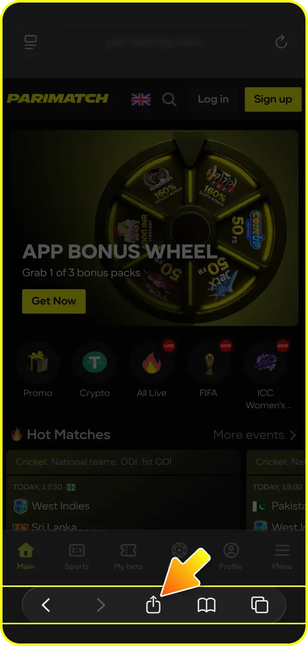 Expand your smartphone options tab and use the share button for JetX on Parimatch.