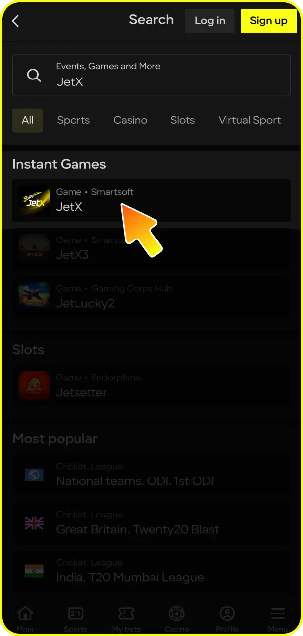 Find the crash games section to launch JetX and start playing at Parimatch.