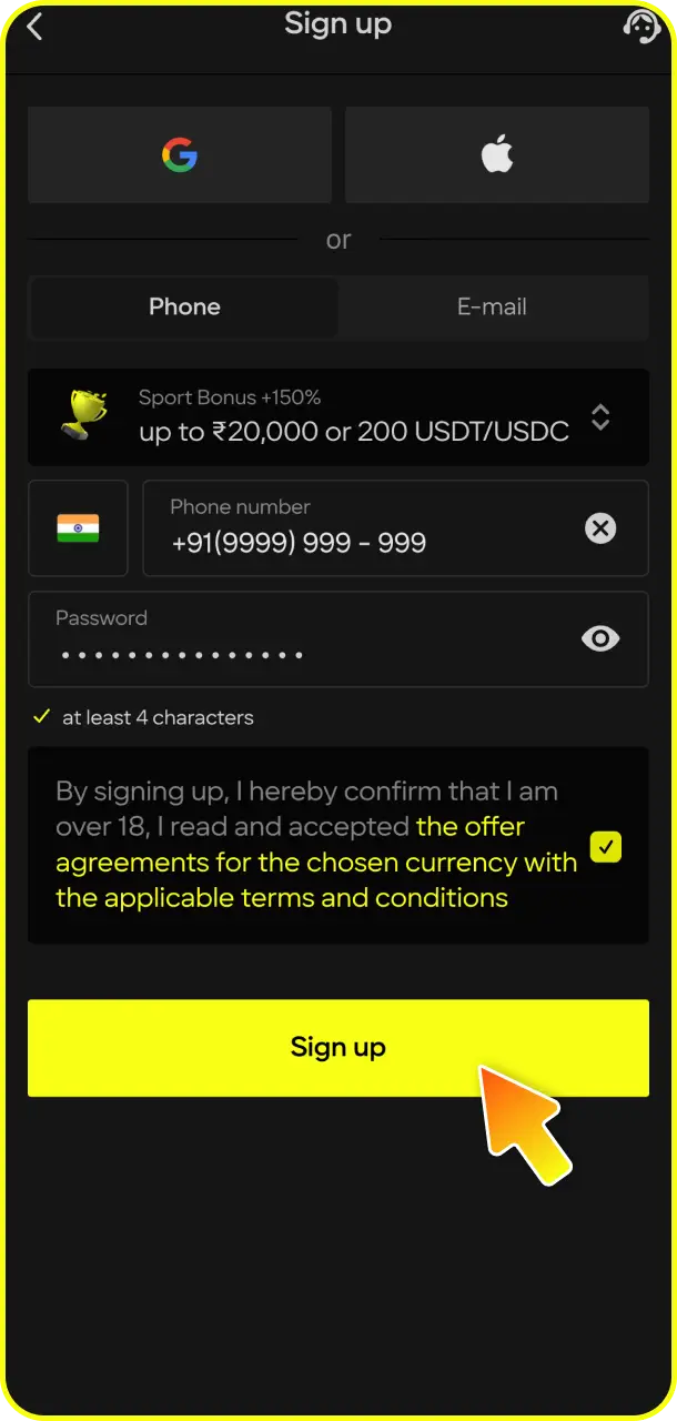 Fill out all required fields to complete the registration form for JetX on Parimatch.