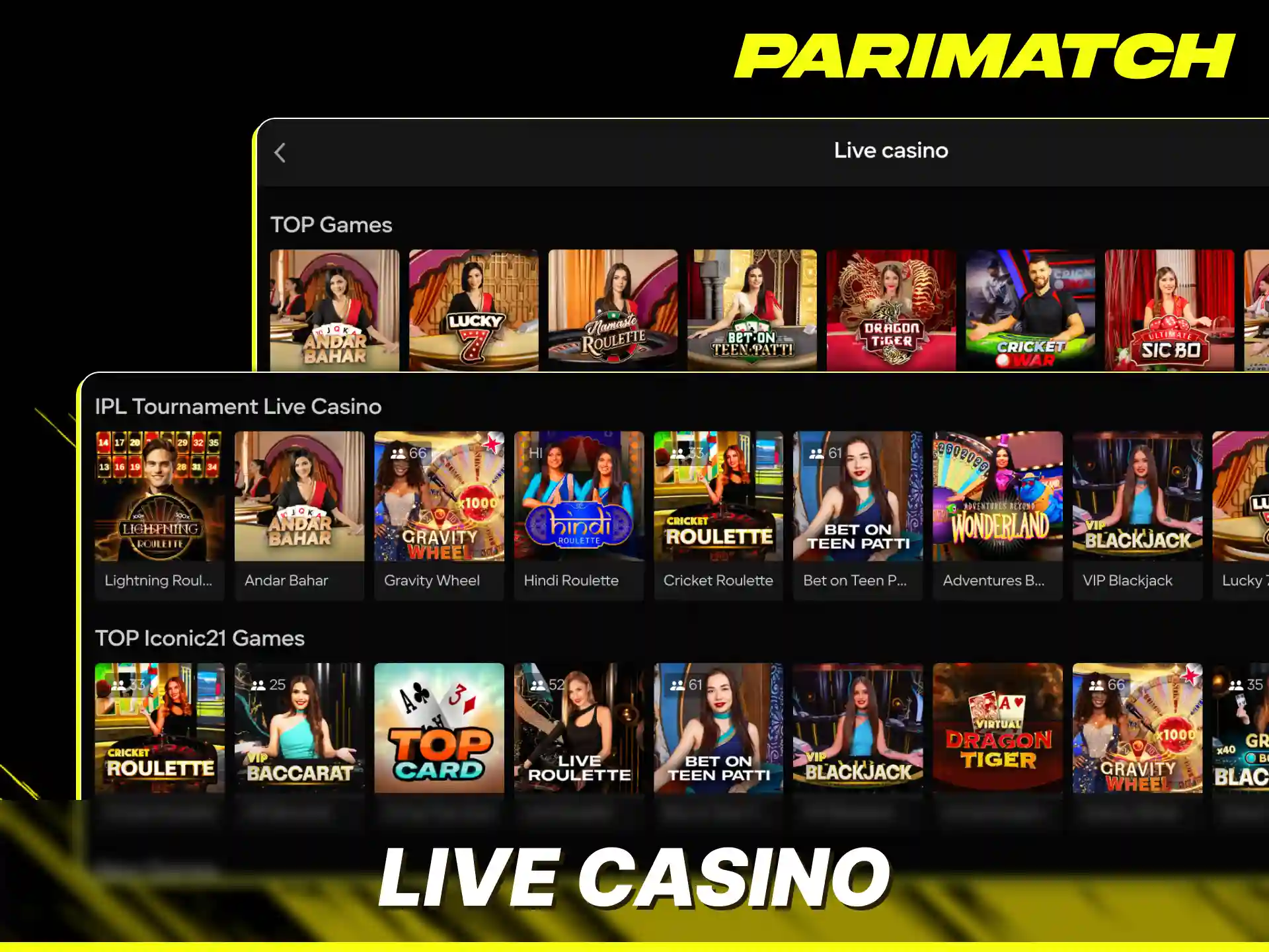 Experience real-time thrills by opening the official Parimatch live casino main category.