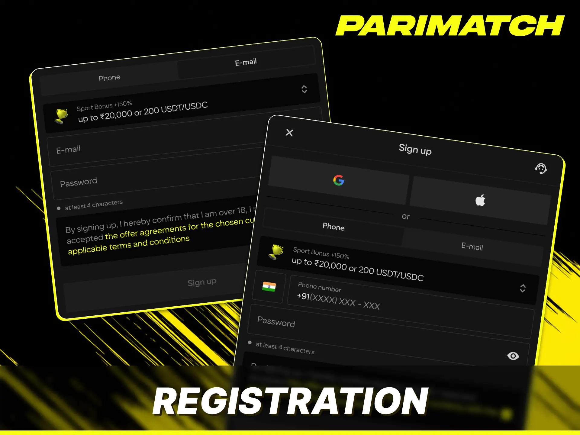 Register an account instantly to access the complete Parimatch platform in India.