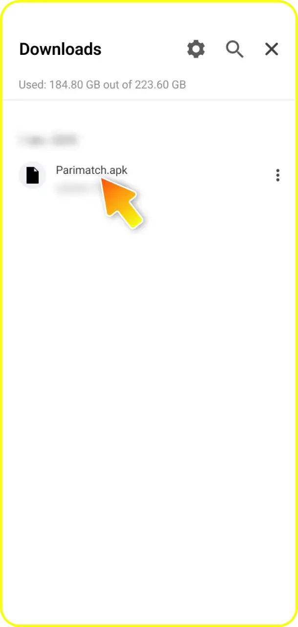 Access your mobile file manager and run the APK file for Mines on Parimatch.