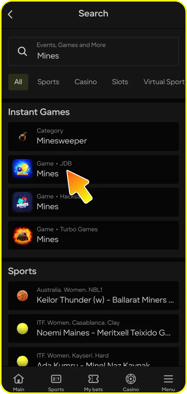 Find the crash section and launch Mines to begin betting at Parimatch.