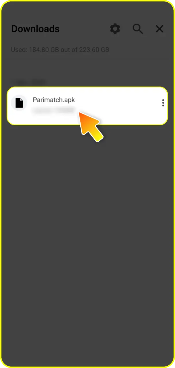 Open your smartphone download directory and run the downloaded .apk file for Plinko at Parimatch.