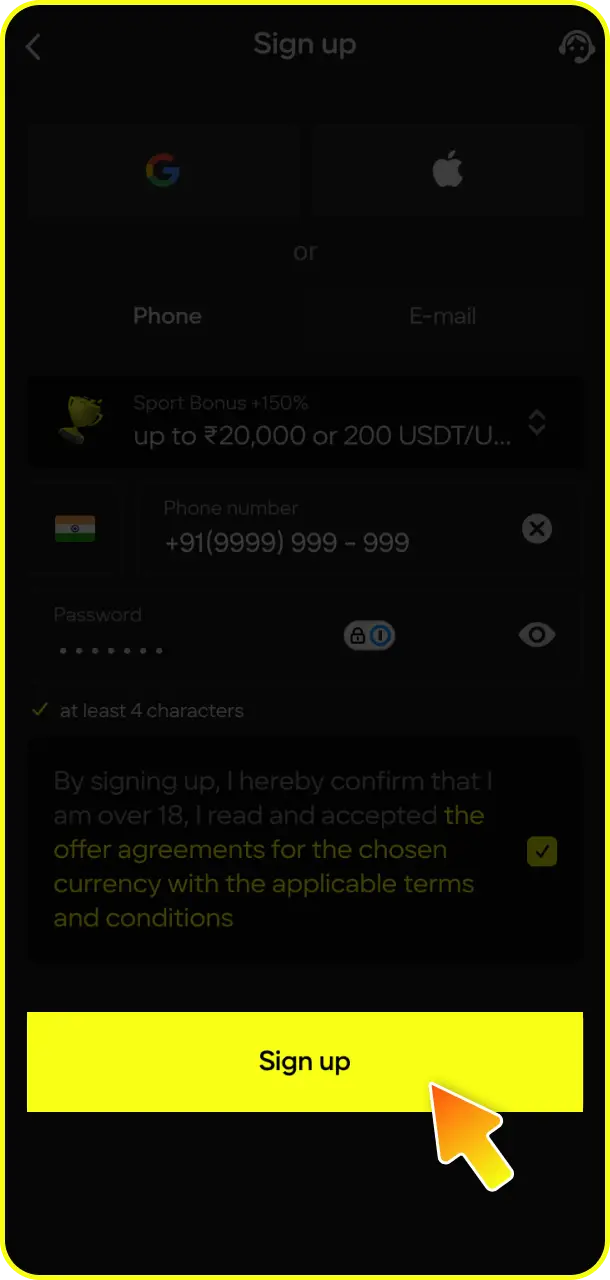 Review all the provided information to confirm and submit your registration on Parimatch.